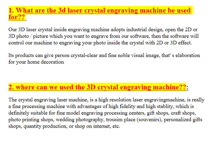 punti interni a cristallo/minuto di velocità 120.000 della macchina per incidere del laser 3D 2000HZ